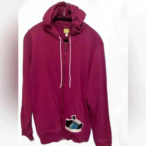 Adidas vintage oversized print purple  casual LS front zipper hoodie L